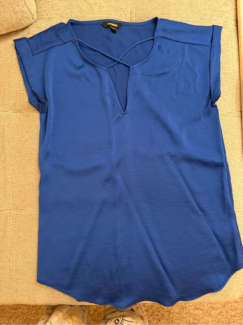 Express Royal Blue Crisscross V-Neck Short-Sleeve Blouse